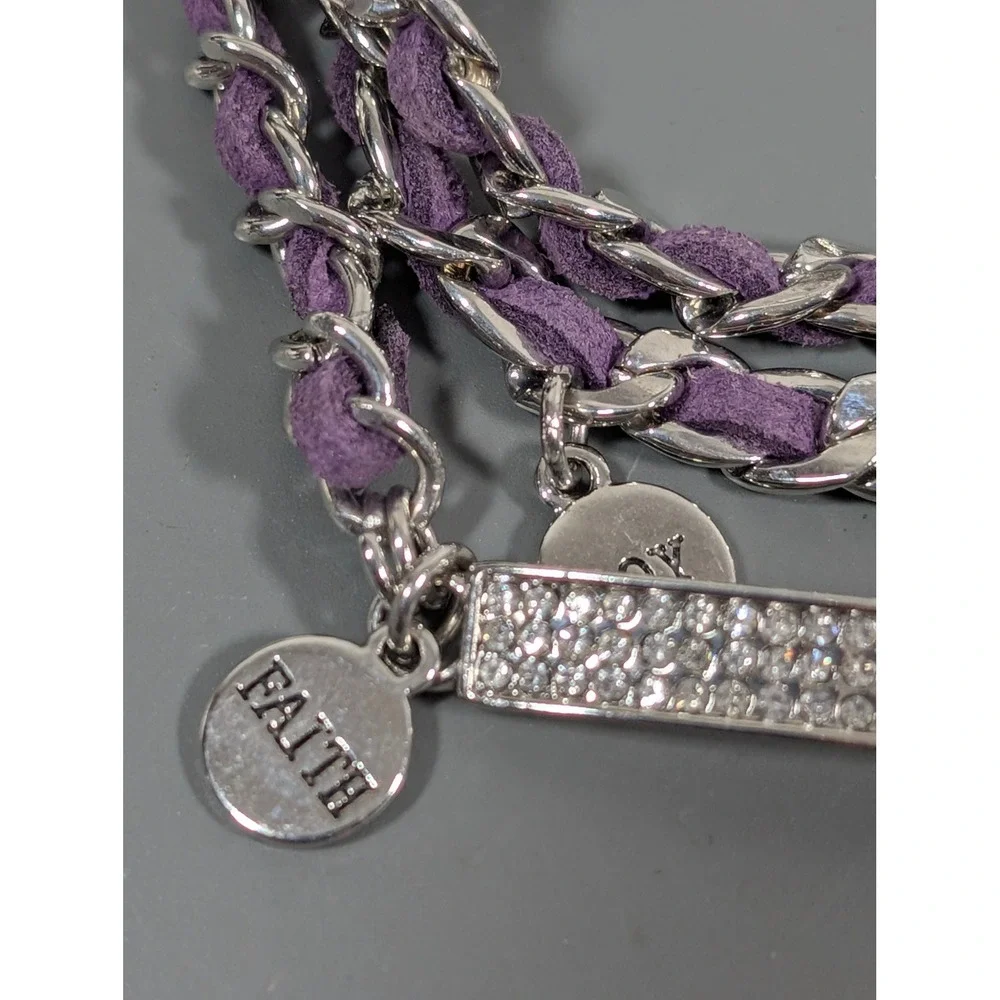 Premier Designs Faith Wrap Bracelet Purple Cord Rhinestone‎ Accents 21.5